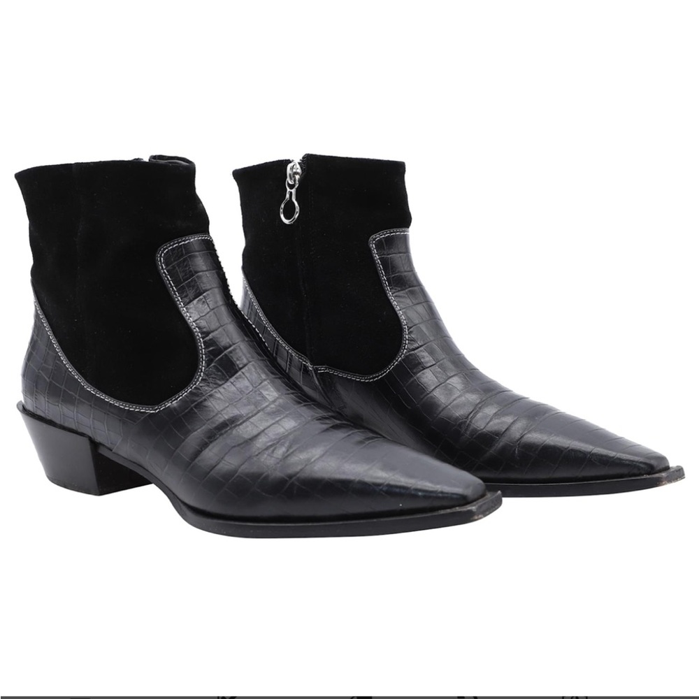 AEYDE Leather Jade Cowboy with Croc-Embossed Leather Western Booties Size 39